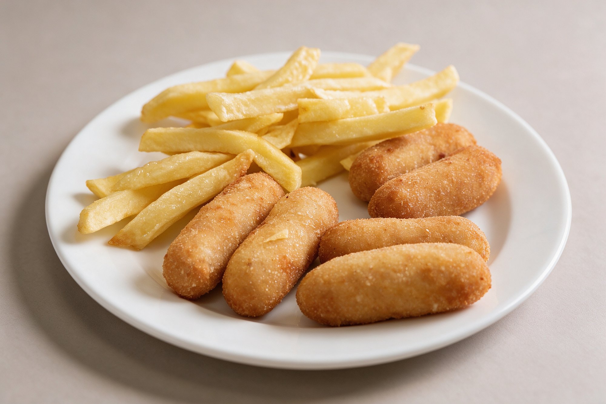 Tabla de fritos de Tapería Alba, patatas y croquetas para compartir en la mesa