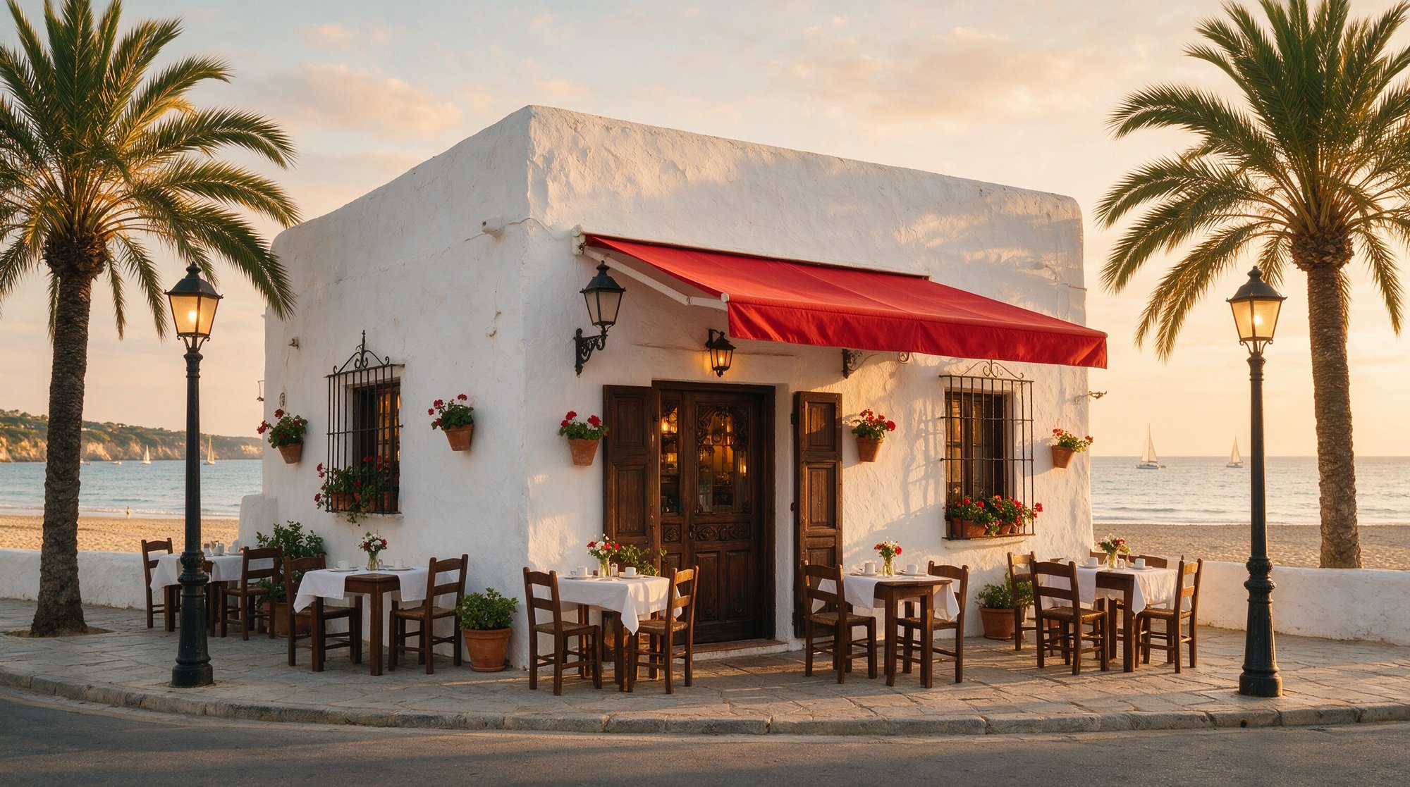 Fachada de Tapería Alba junto al mar en Chilches, señal con el nombre del local
